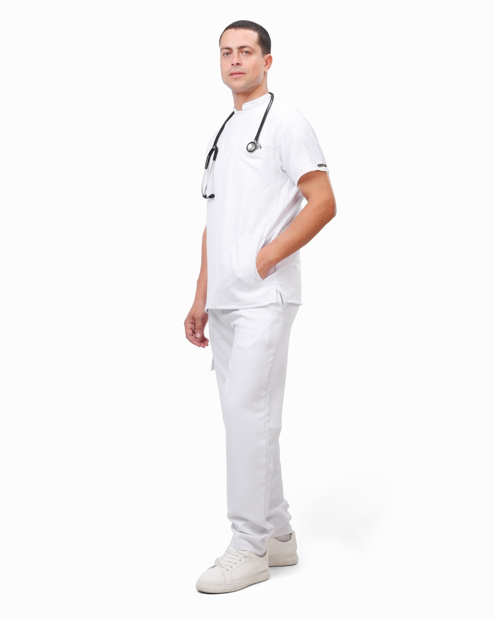 Premium Unisex Half Coller Scrub White