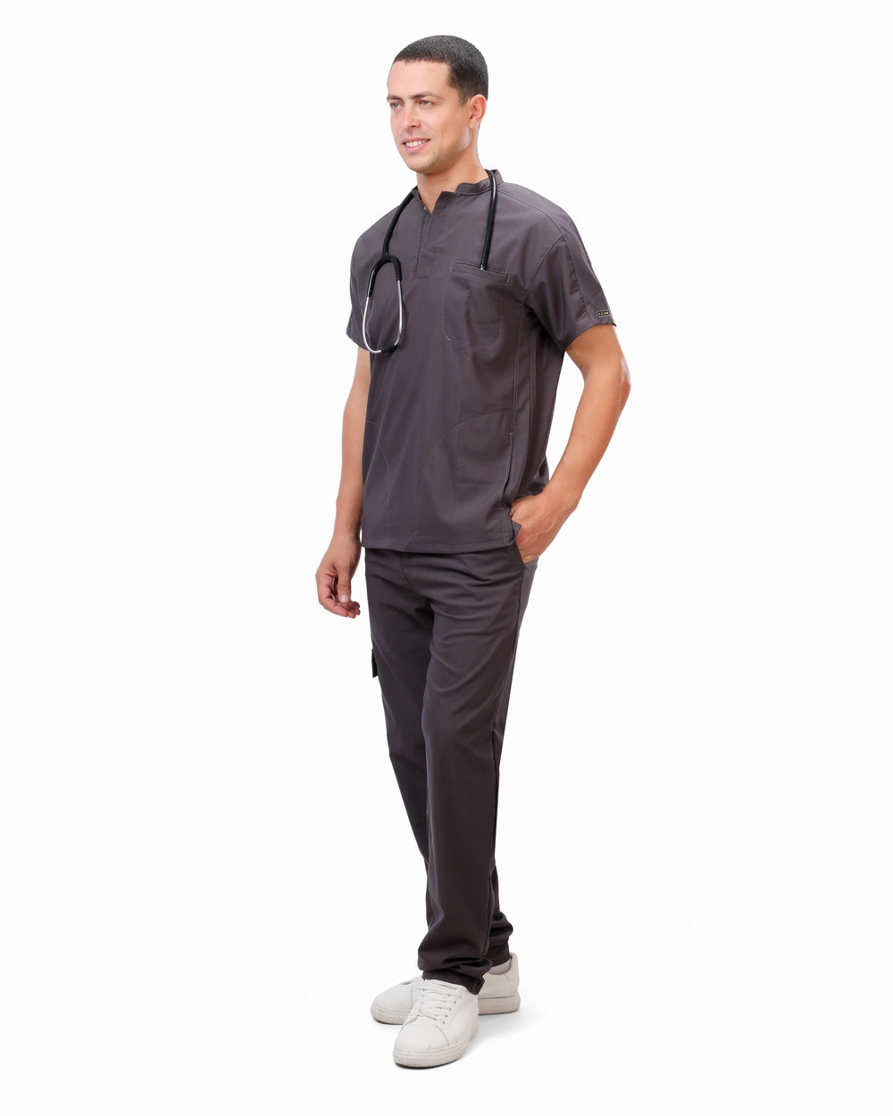 Premium Unisex Half Coller Scrub Grey