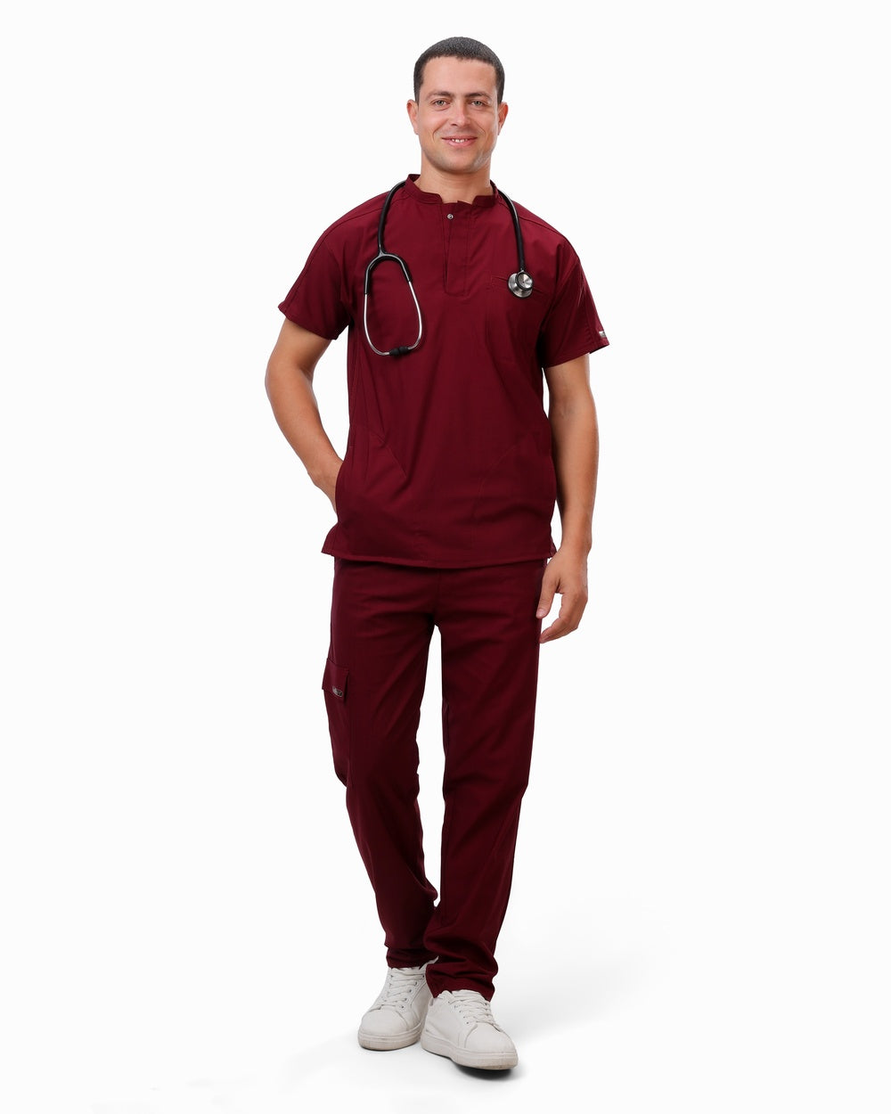 Premium Unisex Half Coller Scrub Burgundy