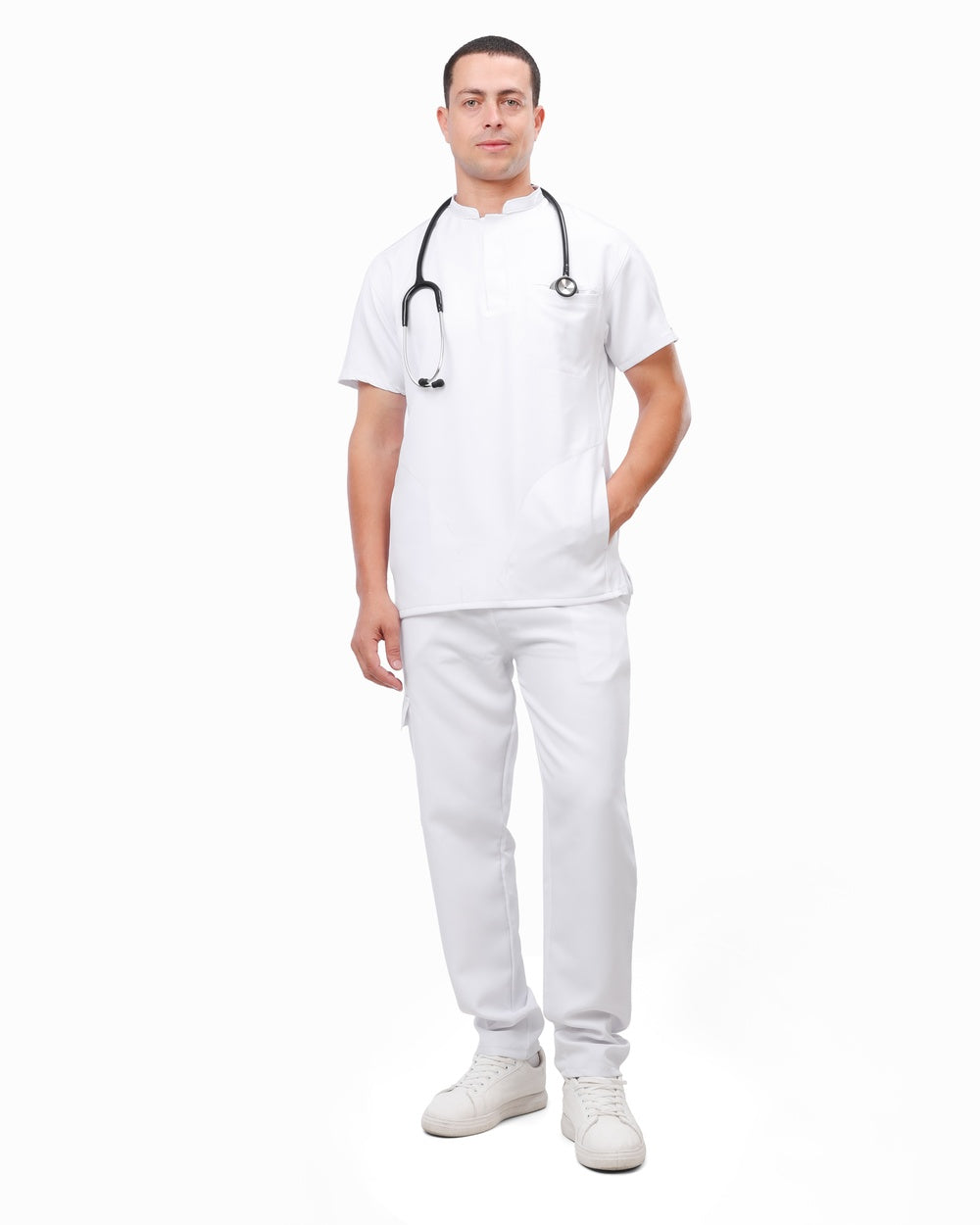 Premium Unisex Half Coller Scrub White